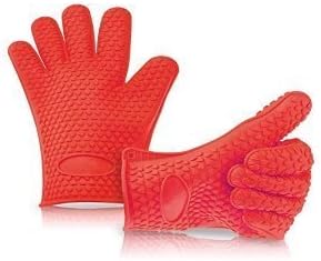 Cooking Gloves Heat Resistant, Barbecue Mitts. Awesome for Grilling, Baking, Potholder. Oven Grill Glove. Best Texas Rub Accessories. No Cream or Lotion Required, Silicon Hand Grip (RED)