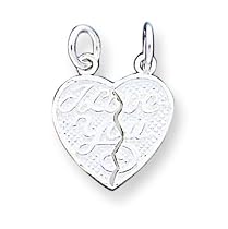 Sterling Silver I Love You 2-piece Break-apart Heart Charm with Two 20 Inch Sterling Silver Chains