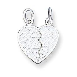 Sterling Silver I Love You 2-piece Break-apart Heart Charm with Two 20 Inch Sterling Silver Chains