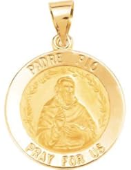 Hollow Round St. Saint Padre Padre Pio Medal Pendant 14K Gold Yellow R45364