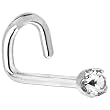 Solid 14KT White Gold 2mm Genuine Diamond Left Nostril Screw - 20 Gauge