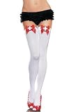 Valentine's Day Opaque Thigh High Nylon Stocking with Satin Bow and Nurse Red Cross Badge