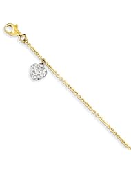 14k Two-tone Heart Dangle Bracelet Length 7.25"