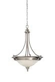 Murray Feiss Neo Classic Four-Light Uplight Chandelier, Brushed Steel with White Alabaster Glass Bowl #F1709/4BS