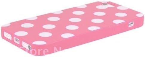 CaseMore Polka Dot Case for Apple iPhone 5 5S Soft Gel TPU Material (Pink/White Case)