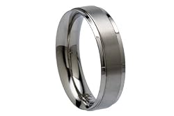 6mm Ridged Dual Finish Titanium Wedding Band (Size 8.5 - 13)