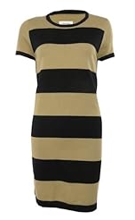 Round Neck Two-Toned Striped Print Short Sleeves Cotton/Nylon/Polyester/Knit Sweater  Dress
