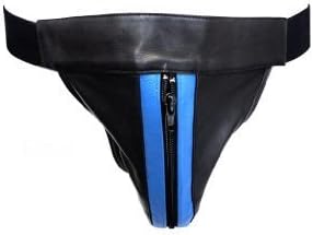 Luxingerie Men's Leather Blue Stripes Jockstrap Brief Underwear by Luxingerie