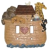 Noahs Ark Double Light Switch Plate Cover - Brown
