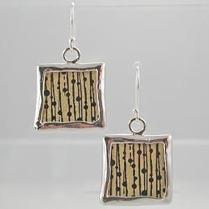 Square Reversible Willow Tree Design Earrings in Sterling Silver and Gold Tone Etching, #9130