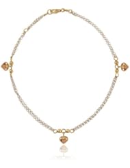 14k 3 Color Gold (Tricolor) Hearts and Beads Charm Anklet Bracelet