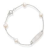 Sterling Silver 7 Inch White Cultured Freshwater Pearl ID Bracelet