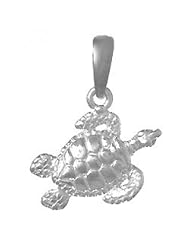 Sterling Silver Silver Nautical Charm Pendant Ss Sea Turtle High Polish& Textured