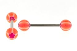 14g Stainless Steel Barbell - Orange with Purple Star - 6mm Ball - 5/16" (Sold as a Pair)