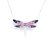 Enameled Sterling Silver Chain Necklace, 18 in long, 1mm Box w/.875 in long Enamel Dragonfly