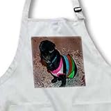 Jos Fauxtographee Realistic - Adorable Shiatsu Pug Pet Dog in Vibrant Pink and Green Sweater With Cute Hair Cut - Aprons