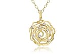 14K Yellow Gold Matte and Brushed-Satin Finished Hand-Crafted Flower Pendant, Enhanced with Bezel Set Diamonds.