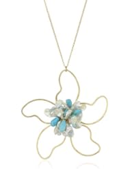 Devon Leigh "Power of Pearls" Pearl and Sleeping Beauty Turquoise 14K Gold Fill Flower Pendant Necklace