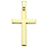 14K Gold Cross Pendant Solid Plain Cross Italian Yellow Gold Charm, 1" X 2"