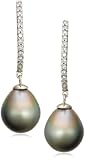 14k White Gold Tahitian Pearl and Diamond (.13cttw) Drop Earrings