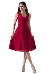 A-line V-neck Knee Length Sleeveless Chiffon Bridesmaid Dress 