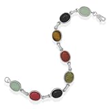 7 Sterling Silver Scarab Bracelet W 10mm X 8mm Stones - Jade, Black Onyx and Tiger's Eye