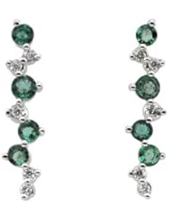 Pair 1/10 CT TW 14K White Gold Genuine Emerald And Diamond Earring