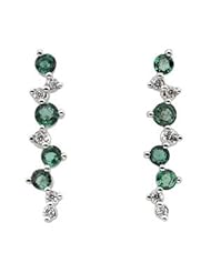 Genuine Emerald And Diamond Earring 14K White Gold Pair 1/10 Ct Tw Genuine Emerald And Diamond Earring