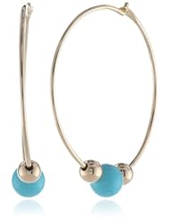 14k Yellow Gold Endless Hoop with Turquoise-Colored Bead Earrings