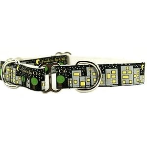 Designer Dog Collar - Fresh in the City Dog Martingale Collar - Black - Medium - Made in USA
