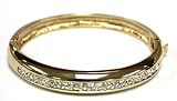 Gold Plated Bangle Bracelet with Large Cubic Zirconia Gemstones - Fashion Bangle