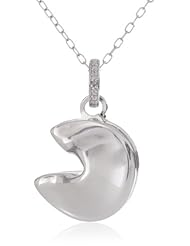 Bronze and Fine Silver Plated Fortune Cookie with "Luck" Hidden Message Pendant Necklace, 18"