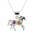 Southwestern Turquoise, Sugilite, Opal and Spiny Oyster Inlaid Horse Pendant in Sterling Silver by Native American Artist Calvin Begay on 18" Sterling Bead Chain , #7730