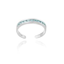 Sterling Silver Toe Ring with Channel Set Light Blue CZ