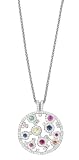 14K White Gold Hand-Crafted Round-Shaped Designer Pendant, Enhanced with Pave Set Diamonds and Precious Stones, Sliding on a 16'' Cable-Chain Necklace.(GH-COlor, SI-Clarity, c.t.t.w.0.70CT, Precious Stones 1.22CT).