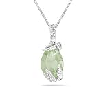 Pear Shaped Green Amethyst and Diamond Pendant in White Gold