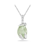 PearShapedGreenAmethystandDiamondPendantinWhiteGold