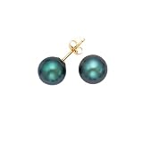 14K Yellow Gold Black Tahitian Pearl Earring Studs