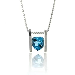 Sterling Silver & Blue Topaz Heart Solitaire Pendant with Chain