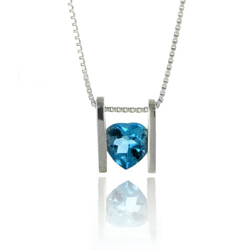 Sterling Silver & Blue Topaz Heart Solitaire Pendant with Chain