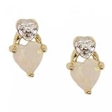 New 10KT White Yellow Gold Heart Stud Earrings w/ Opals