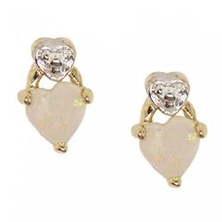 Heart Cut Genuine Opal Stud Earrings in Yellow White 2Tone Gold
