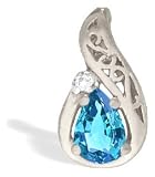 14K White Gold Genuine Pear Blue Topaz and Diamond Pendant