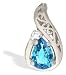 14K White Gold Genuine Pear Blue Topaz and Diamond Pendant