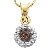 1 Carat Chocolate & White Diamond 14k Yellow Gold Flower Pendant w/ Chain