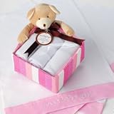"Honey Bear" Sweet Baby Girl Gift Set with Three Embroidered Burp Cloths and Charming Keepsake Box New Baby Gift