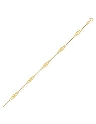 14K Yellow Gold Anklet with Fancy Diamond Shape Filigree Stations