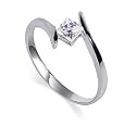 .925 Silver Band Princess Cut Clear Cubic Zirconia Solitaire Slim Promise Ring