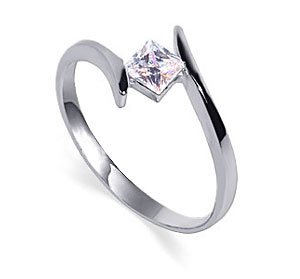 Nickel Free Sterling Silver Princess Cut 5mm Clear Cubic Zirconia Polished Finished 2mm Band Promise Ring Size 5, 6, 7, 8, 9, 10