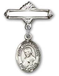 Sterling Silver Baby Badge with St. John Neumann Charm and Polished Badge Pin